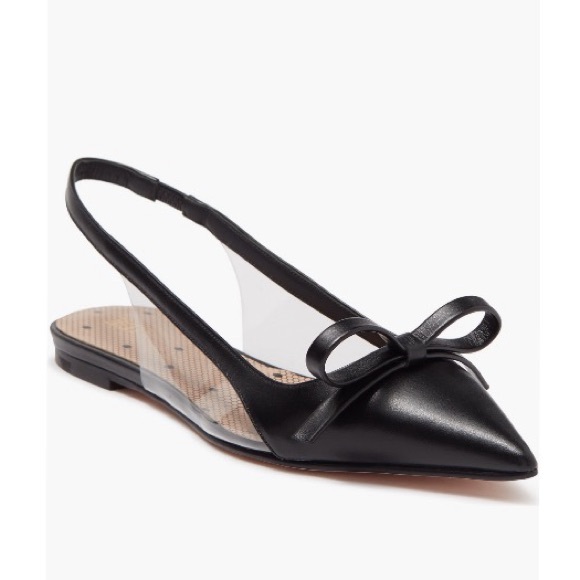RED Valentino Sandie Black Leather Flats Pointed Toe Slingback Bow PVC - Picture 1 of 7